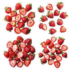 Fresh and Juicy Strawberries in Various Arrangements on White Background