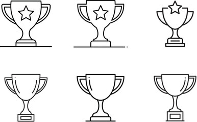 Fototapeta premium A collection of six simple line art illustrations depicting trophy cups, showcasing different designs.