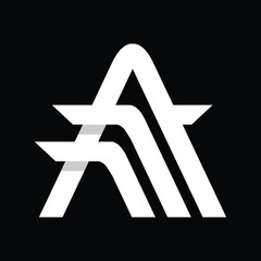 The image shows an abstract logo design of an initial letter A in white color that looks clean and bold on a black background