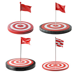 Red Flags on Target Boards Representing Goals and Objectives in Focus
