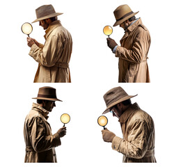 Detective Analyzing Clue with Magnifying Glass in Vintage Style Background