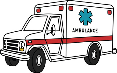 Cartoon Ambulance Illustration with Red Stripes and Medical Symbol © Mizanur