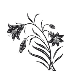 Elegant Floral Silhouette: An elegant black and white silhouette of lilies against a neutral background, perfect for design elements, adding a touch of sophistication and natural beauty.