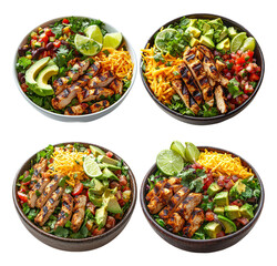 Colorful Chicken Salads with Fresh Ingredients and Bright Backgrounds