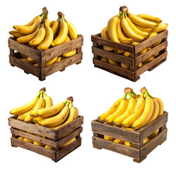 Fresh Yellow Bananas in Rustic Wooden Crates Set for Background Use