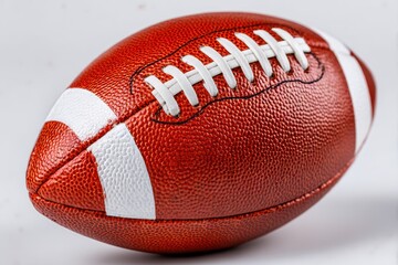 Iconic Classic Closeup Football Showcasing Official Game Equipment Every Detailed Pebbled Surface Texture, White Laces, And Stripes Are In Sharp Focus Against Clean Studio Background
