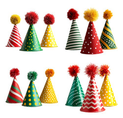 Colorful Party Hats Displayed on a Bright Background for Celebration Events