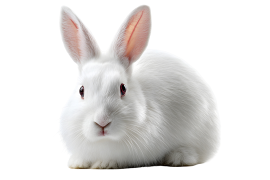 White rabbit with red eyes and smooth fur isolated on transparent background