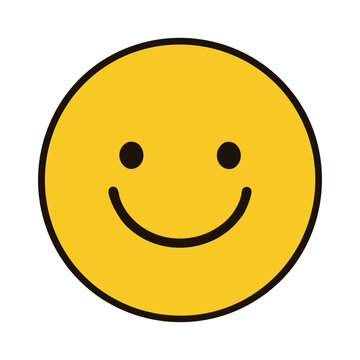 Simple yellow smiley face with black eyes and a curved mouth. Flat design symbolizing happiness, positivity, and friendly emotions.

