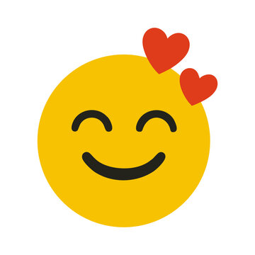 Cute smiling emoji face with two red hearts, expressing love, happiness, affection, and romantic feelings in flat vector style.

