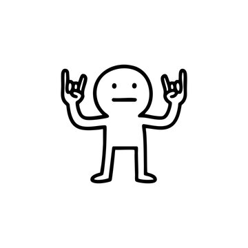Minimalist cartoon figure showing rock hand signs with both hands, expressing attitude, confidence, or fun in simple black line style.


