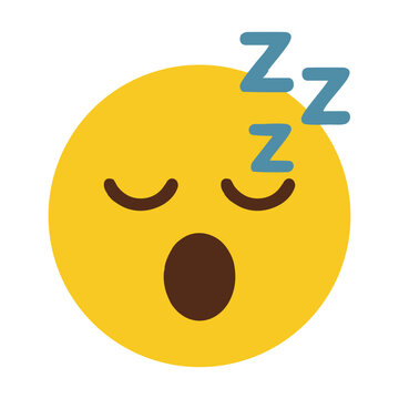 Yellow sleepy face emoji with closed eyes, open mouth, and blue "Z" signs, representing tiredness or sleep. Flat style design.

