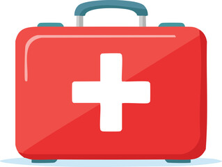 Obraz premium Flat illustration of a red first aid kit with a white cross, isolated on white background