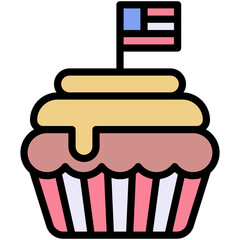 Cupcake With American Flag. Independence Day illustration. Fourth Of July Icon, Vector Style Lineal color Icon.	