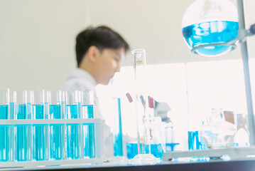 Science chemistry glass tubes objects on lab background. Liquid tube biology laboratory chemical...