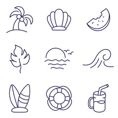 set of Summer Line Vector Icon