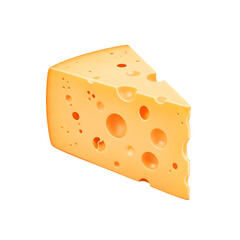 Slice of Yellow Swiss Cheese Isolated On Transparent Background.
