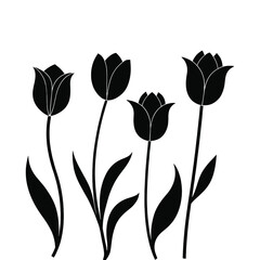 Obraz premium Silhouette of Tulip Bloom: A stunning monochrome silhouette of a bouquet of tulip flowers, their graceful forms standing out with elegant stems and delicate petals.