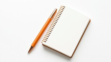 Minimalist stationery: orange pen and blank notepad