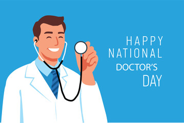 Smiling Male Doctor with Stethoscope  National Doctor's Day Vector Illustration