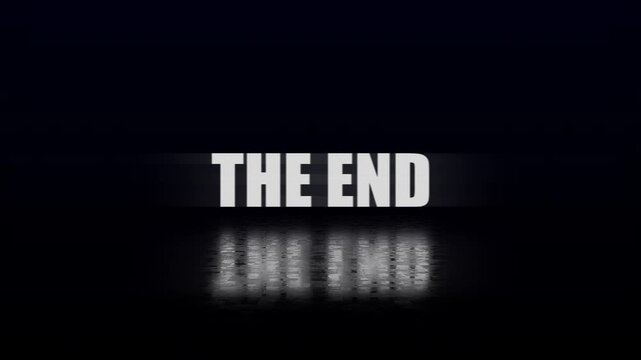 The end text animation with glitch effect on black background. representing video conclusion final screen or closing sequence in online media content. 4K Video
