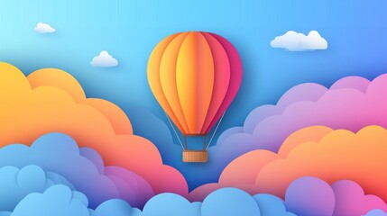 Obraz premium Colorful hot air balloon in a paper art style sky