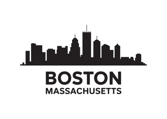 Fototapeta premium Boston Massachusetts Cityscape Silhouette Design Illustrating Urban Landscape with Prominent Buildings and Skyline Features and Text Below