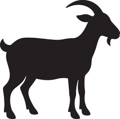 Goat Silhouette Profile – Simple Black Vector of Horned Farm Animal Isolated on White