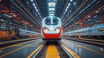 A train assembly yard, where high-speed trains are manufactured and tested 