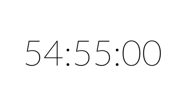 Modern countdown timer from 55 minute to 54 minute on white background suitable for presentations, productivity, educational content, and more