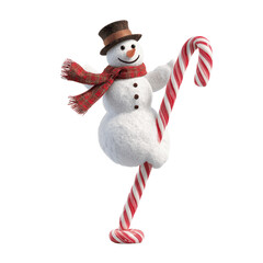 Jolly Snowman Balancing on a Candy Cane - Festive 3D Render