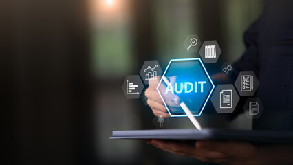 accountant auditing documents ,quality assessment management With a checklist ,business document...