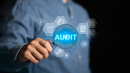 accountant auditing documents ,quality assessment management With a checklist ,business document...