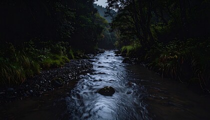 Serene Forest Stream Dark and Moody Nature Photography