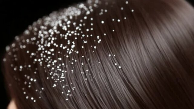 Close-up of Dandruff on Dark Hair