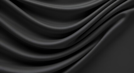 Fototapeta premium Deep Black Satin Fabric with Smooth Curves and Wrinkles for a Luxurious Touch