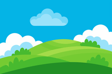Serene Rolling Hills Landscape A Vibrant Green Meadow under a Summer Sky