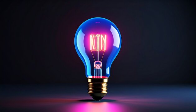 Glowing Blue Lightbulb with NIN Filament on Black Background with Concept Idea.