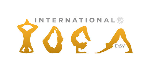 International yoga day poster with different yoga pose silhouette