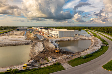 Construction of distribution warehouse. Development of commercial real estate market in the USA
