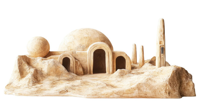 Tatooine decoration in Sahara dessert on white background