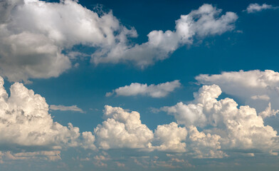 Florida weather in summer rain season. Blue sky with white clouds. Bright skyscape