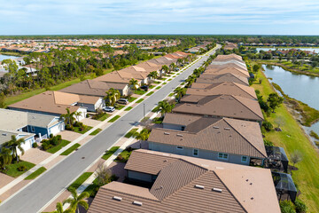 Wealthy neighborhood with expensive houses in southern Florida. Development of US premium housing...