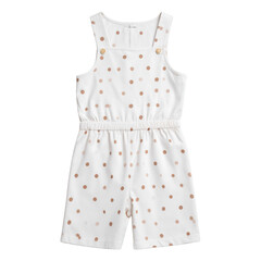 Obraz premium A children's sleeveless romper featuring a white fabric with a dotted pattern and an elastic waistband for comfort. cut out. transparent background