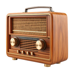 Vintage radio with a wooden finish and classic knobs, exuding retro charm and nostalgia. cut out. transparent background