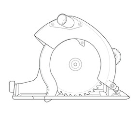 Outline vector Illustration of Circular Saw Power Tool &ndash; Cordless Handheld Electric Wood Cutter.
