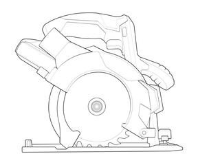 Outline vector Illustration of Circular Saw Power Tool &ndash; Cordless Handheld Electric Wood Cutter.
