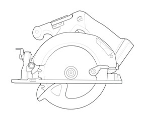 Outline vector Illustration of Circular Saw Power Tool &ndash; Cordless Handheld Electric Wood Cutter.
