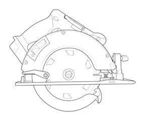 Outline vector Illustration of Circular Saw Power Tool &ndash; Cordless Handheld Electric Wood Cutter.
