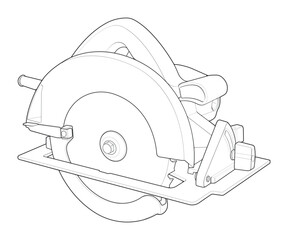 Outline vector Illustration of Circular Saw Power Tool &ndash; Cordless Handheld Electric Wood Cutter.
